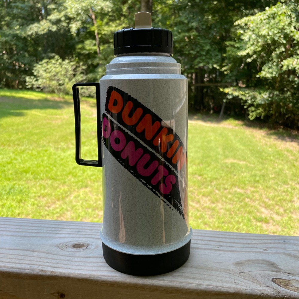 Vintage Dunkin Donuts Coffee Thermos 32oz Black Pink Orange Narrow Neck No Cup